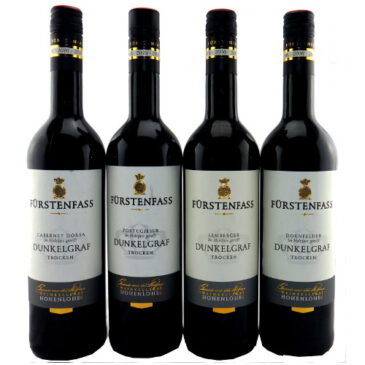 Das Weinpaket Unsere Trockenen Dunkelgrafen ist das perfekte Geschenk für Rotweinliebhaber der Weinkellerei Hohenlohe – Fürstenfass