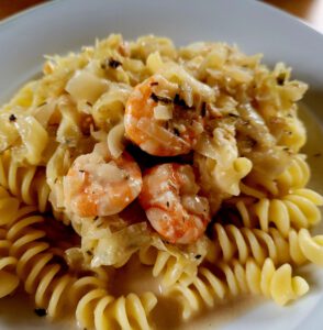 Pasta mit Scampi und Spitzkohl